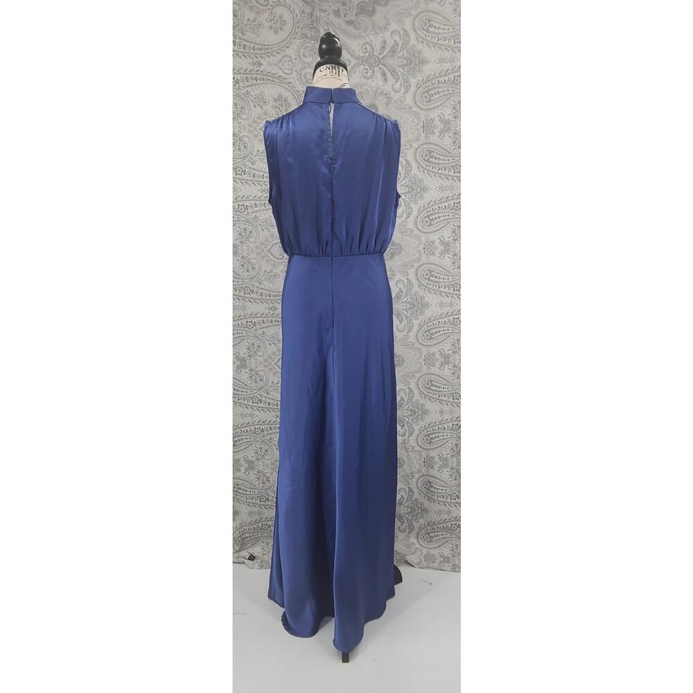 Lulus elegant classic mock neck satin sleeveless maxi dress blue Size Large - Picture 3 of 13